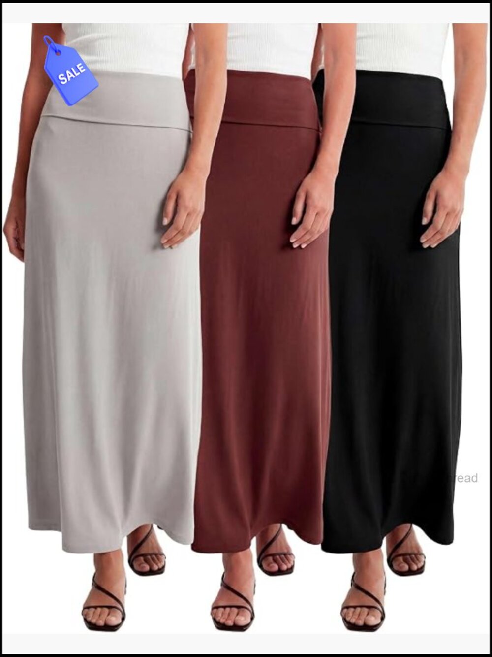 3 Pack High Waisted Maxi Skirts Flowy Long Plus Size Stretchy Tummy Control